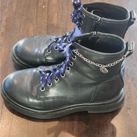 Black Leather Ankle Boots with Blue Laces - Picture 3 of 8